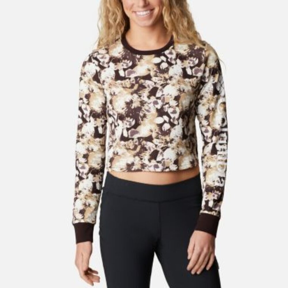 Columbia North Cascades Long Sleeve Cropped Top Brown Floral Size XL - Picture 2 of 6